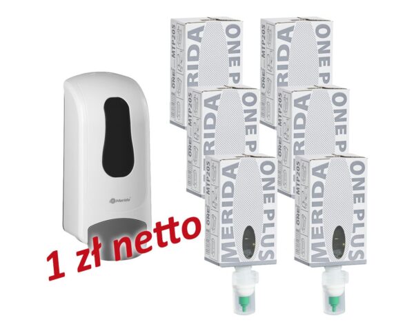 Dozownik mydła w pianie MERIDA ONE biały za 1 zł netto przy zakupie 6 wkładów z mydłem MERIDA ONE SENSITIVE ICE BLUE