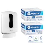 Pojemnik na ręczniki składane MERIDA ONE biały za 1 zł netto przy zakupie 2 kartonów ręczników składanych MERIDA TOP SLIM ECOLABEL VTB210 (2 x 3000 = 6 000 listków)