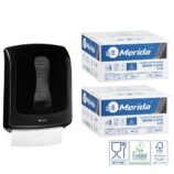 Pojemnik na ręczniki składane MERIDA ONE czarny za 1 zł netto przy zakupie 2 kartonów ręczników składanych MERIDA CLASSIC SLIM ECOLABEL VKB201 (2 x 3000 = 6 000 listków)
