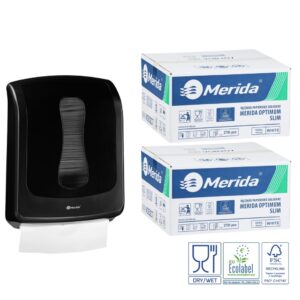 Pojemnik na ręczniki składane MERIDA ONE czarny za 1 zł netto przy zakupie 2 kartonów ręczników składanych MERIDA OPTIMUM SLIM ECOLABEL VOB207 (2 x 2700 = 5 400 listków)