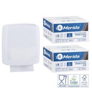 Pojemnik na ręczniki składane MERIDA HARMONY SLIM za 1 zł netto przy zakupie 2 kartonów ręczników składanych MERIDA CLASSIC SLIM ECOLABEL VKB201 (2 x 3000 = 6 000 listków)
