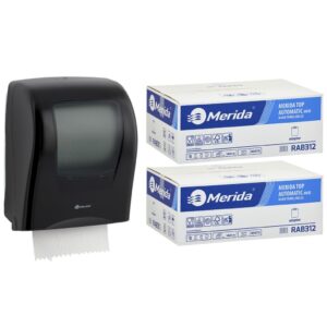 Mechaniczny podajnik ręczników MERIDA ONE czarny za 125 zł netto przy zakupie 2 kartonów ręczników MERIDA TOP AUTOMATIC RAB312 (12 x 240 m = 2 800 m, 11 292 listki)