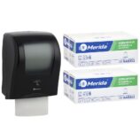 Automatyczny bezdotykowy podajnik ręczników MERIDA ONE czarny za 250 zł netto przy zakupie 2 kartonów ręczników MERIDA OPTIMUM AUTOMATIC RAB302 (12 x 250 m = 3 000 m, 11 760 listków)