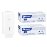 Pojemnik na papier toaletowy w listkach MERIDA ONE za 1 zł netto przy zakupie 2 kartonów papierów toaletowych MERIDA CLASSIC PKB401 (18 000 listków)