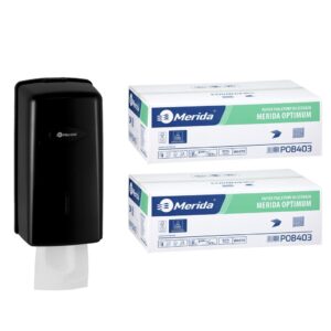 Pojemnik na papier toaletowy w listkach MERIDA ONE za 1 zł netto przy zakupie 2 kartonów papierów toaletowych MERIDA OPTIMUM POB403 (18 000 listków)