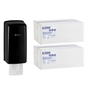 Pojemnik na papier toaletowy w listkach MERIDA ONE za 1 zł netto przy zakupie 2 kartonów papierów toaletowych MERIDA PREMIUM PPB401 (9 600 listków)