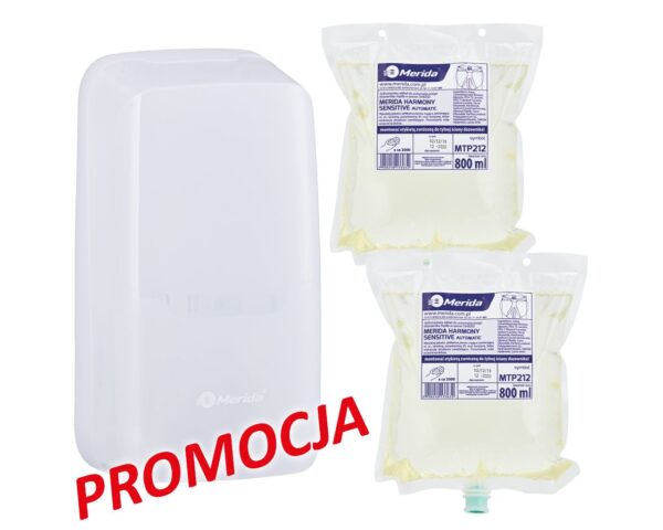 Automatyczny bezdotykowy dozownik mydła w pianie MERIDA HARMONY i 2 wkłady z mydłem MERIDA HARMONY SENSITIVE