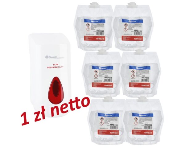 Dozownik płynu dezynfekcyjnego w sprayu MERIDA TOP za 1 zł netto przy zakupie 6 wkładów z płynem MERIDA POLANA DDR+