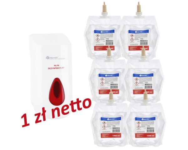 Dozownik płynu dezynfekcyjnego MERIDA TOP za 1 zł netto przy zakupie 6 wkładów z płynem MERIDA POLANA DDR+