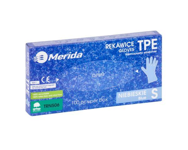 Rękawice elastomerowe TPE, niebieskie, rozmiar S, opakowanie 100 szt.