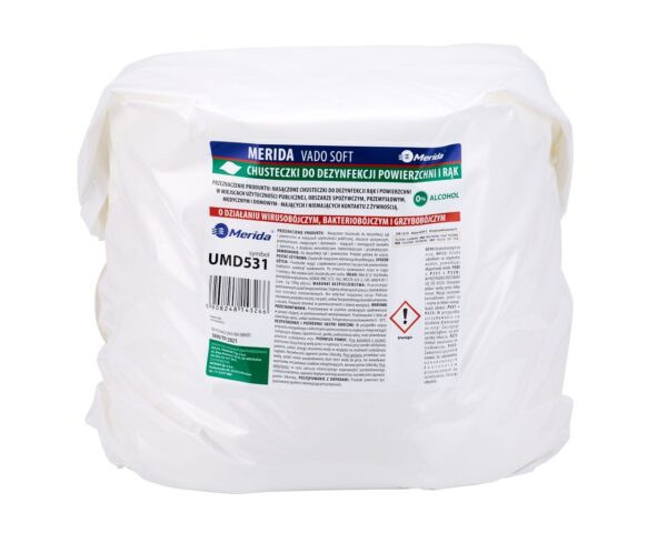 Chusteczki nasączone do dezynfekcji rąk i powierzchni MERIDA VADO SOFT, bezalkoholowe, wkład uzupełniający do wiadra 10 l, rolka 122,36 m, 322 listki