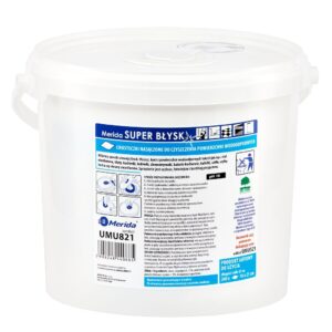 Chusteczki nasączone do czyszczenia powierzchni wodoodpornych MERIDA SUPER BŁYSK, wiadro 6 l, rolka 65 m, 260 listków