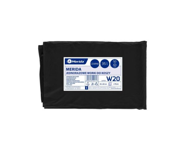 Worki na śmieci MERIDA CLASSIC, 50 x 60 cm, pojemność 35 l, paczka 50 szt., CZARNE, LDPE