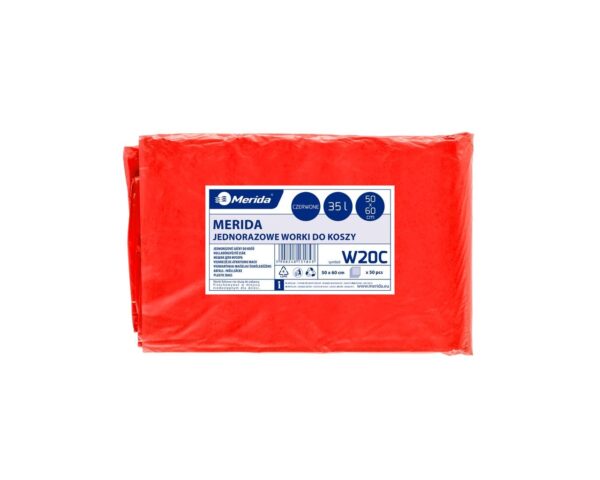 Worki na odpady medyczne MERIDA CLASSIC, 50 x 60 cm, pojemność 35 l, paczka 50 szt., CZERWONE, LDPE