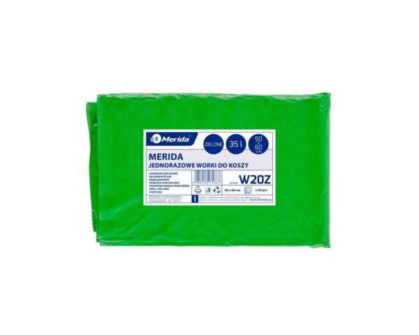 Worki na śmieci MERIDA CLASSIC, 50 x 60 cm, pojemność 35 l, paczka 50 szt., ZIELONE, LDPE