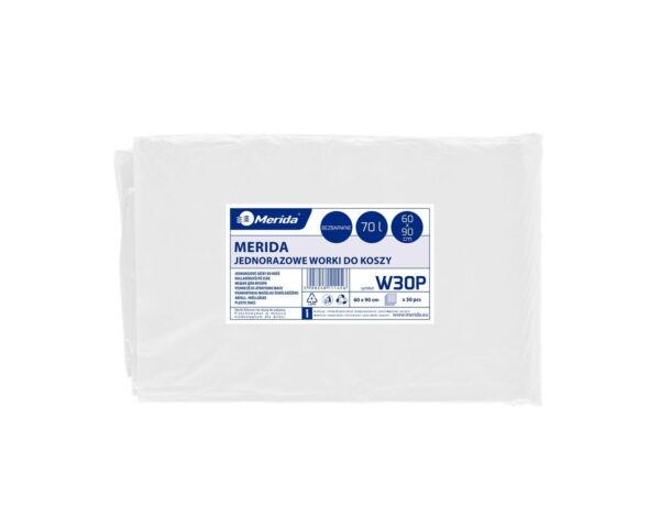 Worki na śmieci MERIDA, 60 x 90 cm, pojemność 70 l, paczka 50 szt., BEZBARWNE, LDPE