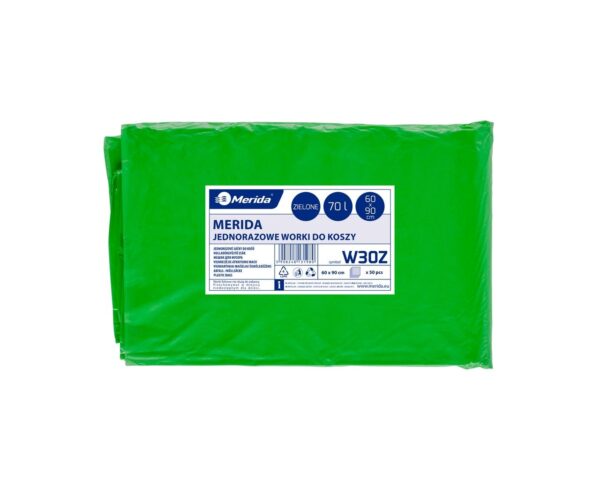 Worki na śmieci MERIDA, 60 x 90 cm, pojemność 70 l, paczka 50 szt., ZIELONE, LDPE Worki na śmieci MERIDA, 60 x 90 cm, pojemność 70 l, paczka 50 szt., ZIELONE, LDPE