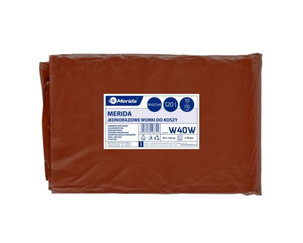 Worki na odpady BIO, MERIDA, 70 x 110 cm, pojemność 120 l, paczka 50 szt., BRĄZOWE, LDPE