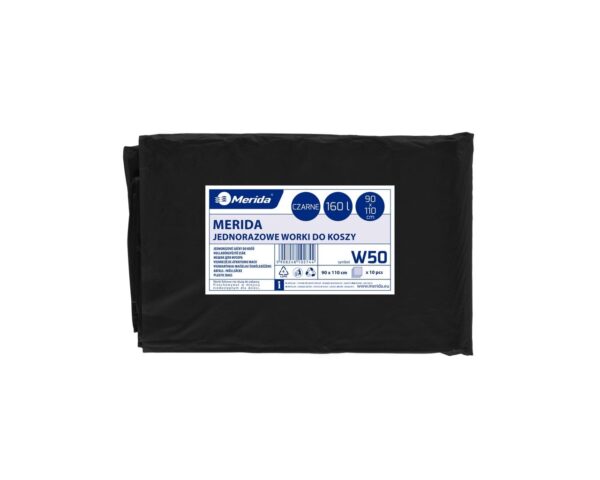 Worki na śmieci MERIDA, 90 x 110 cm, pojemność 160 l, paczka 10 szt., CZARNE, LDPE