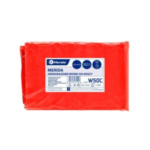 Worki na odpady medyczne MERIDA, 90 x 110 cm, pojemność 160 l, paczka 10 szt., CZERWONE, LDPE