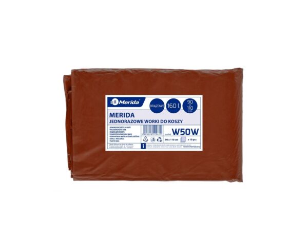 Worki na odpady BIO, MERIDA, 90 x 110 cm, pojemność 160 l, paczka 10 szt., BRĄZOWE, LDPE