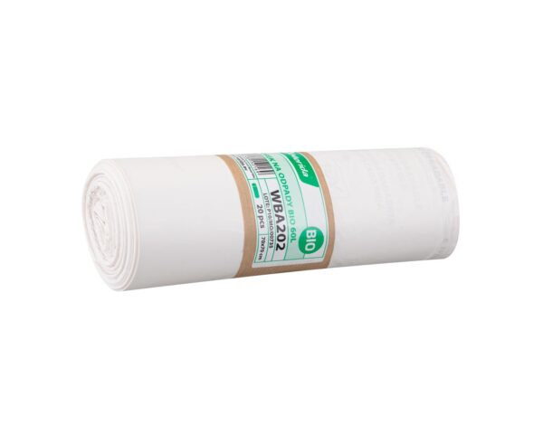 Worki na odpady BIO, 70 x 70 cm, pojemność 60 l, rolka 20 sztuk, BIAŁE, materiał biodegradowalny i kompostowalny