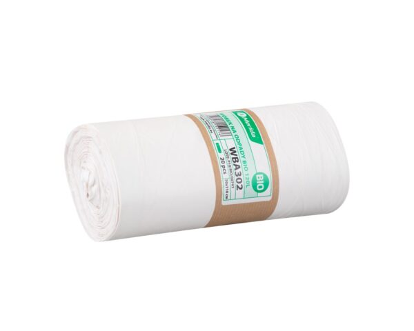 Worki na odpady BIO, 70 x 110 cm, pojemność 120 l, rolka 20 sztuk, BIAŁE, materiał biodegradowalny i kompostowalny