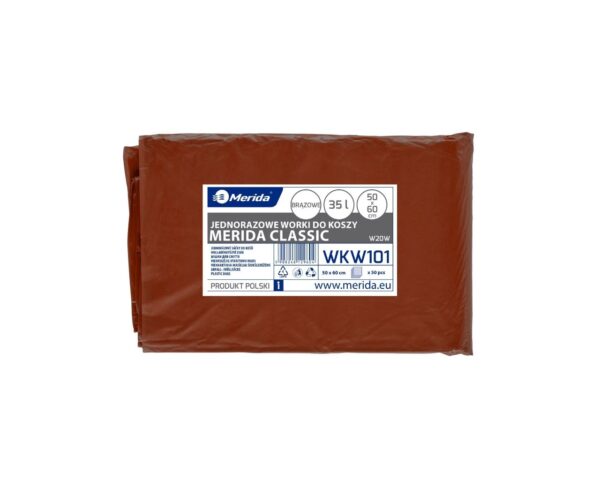 Worki na odpady BIO, MERIDA CLASSIC, 50 x 60 cm, pojemność 35 l, paczka 50 szt., BRĄZOWE, LDPE