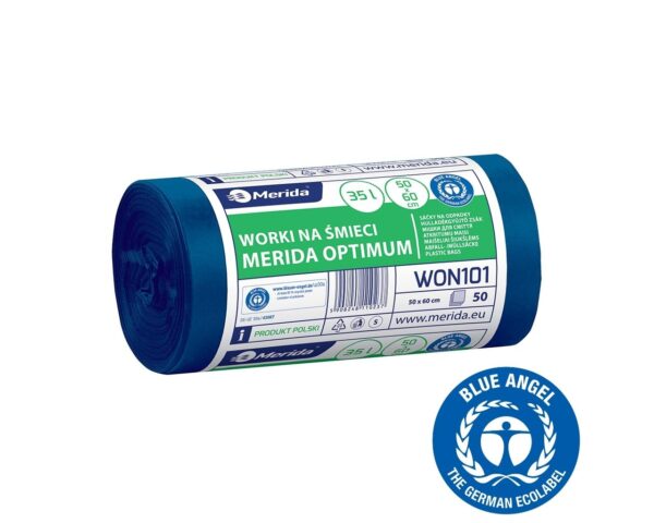 Worki na śmieci 35 l, MERIDA OPTIMUM BLUE ANGEL, niebieskie, 50x60 cm, rolka 50 szt.