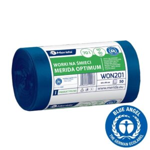 Worki na śmieci 70 l, MERIDA OPTIMUM BLUE ANGEL, niebieskie, 60x90 cm, rolka 50 szt.