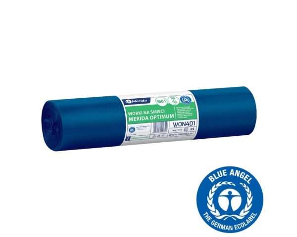 Worki na śmieci 160 l, MERIDA OPTIMUM BLUE ANGEL, niebieskie, 90x110 cm, rolka 25 szt.