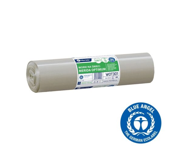 Worki na śmieci 120 l, MERIDA OPTIMUM BLUE ANGEL, bezbarwne, 70x110 cm, rolka 50 szt. Worki na śmieci 120 l, MERIDA OPTIMUM BLUE ANGEL, bezbarwne, 70x110 cm, rolka 50 szt.