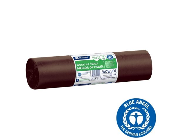 Worki na bioodpady 120 l, MERIDA OPTIMUM BLUE ANGEL, brązowe, 70x110 cm, rolka 50 szt.