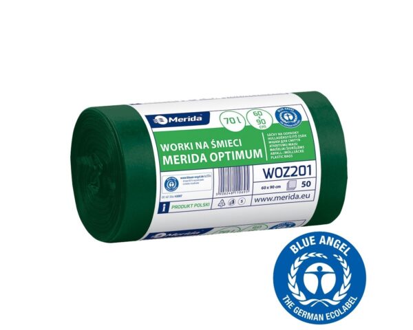 Worki na śmieci 70 l, MERIDA OPTIMUM BLUE ANGEL, zielone, 60x90 cm, rolka 50 szt. Worki na śmieci 70 l, MERIDA OPTIMUM BLUE ANGEL, zielone, 60x90 cm, rolka 50 szt.