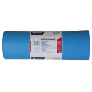 Worki na śmieci MERIDA ECONOMY, 70 x 110 cm, pojemność 120 l, rolka 50 szt., NIEBIESKIE, HDPE/LDPE