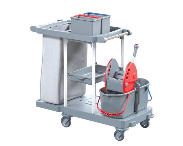 Wózek serwisowy do sprzątania, MERIDA OPERA, czerwona prasa, 2 x wiadro 15 l, 2 x wiaderko serwisowe 7 l, worek z tworzywa sztucznego Wózek serwisowy do sprzątania, MERIDA OPERA, czerwona prasa, 2 x wiadro 15 l, 2 x wiaderko serwisowe 7 l, worek z tworzywa sztucznego