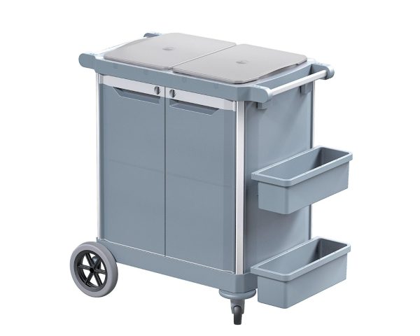 Wózek serwisowy do sprzątania kuwetowy, MERIDA OPERA, 2 x kuweta 13 l, 2 szuflady wewnętrzne 20 l I 40 l, 3 x wiadro 7 l, 2 x uchwyt na worek 35 l